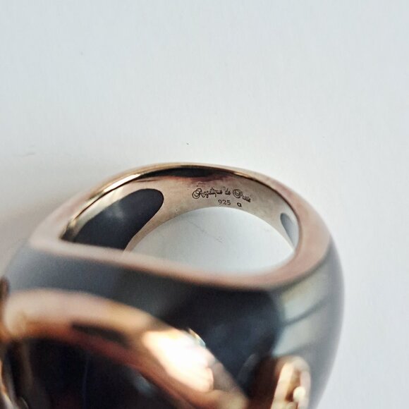 New Angelique de Paris Large Black Gold Plated Cage Ring Size 6 - Picture 9 of 15